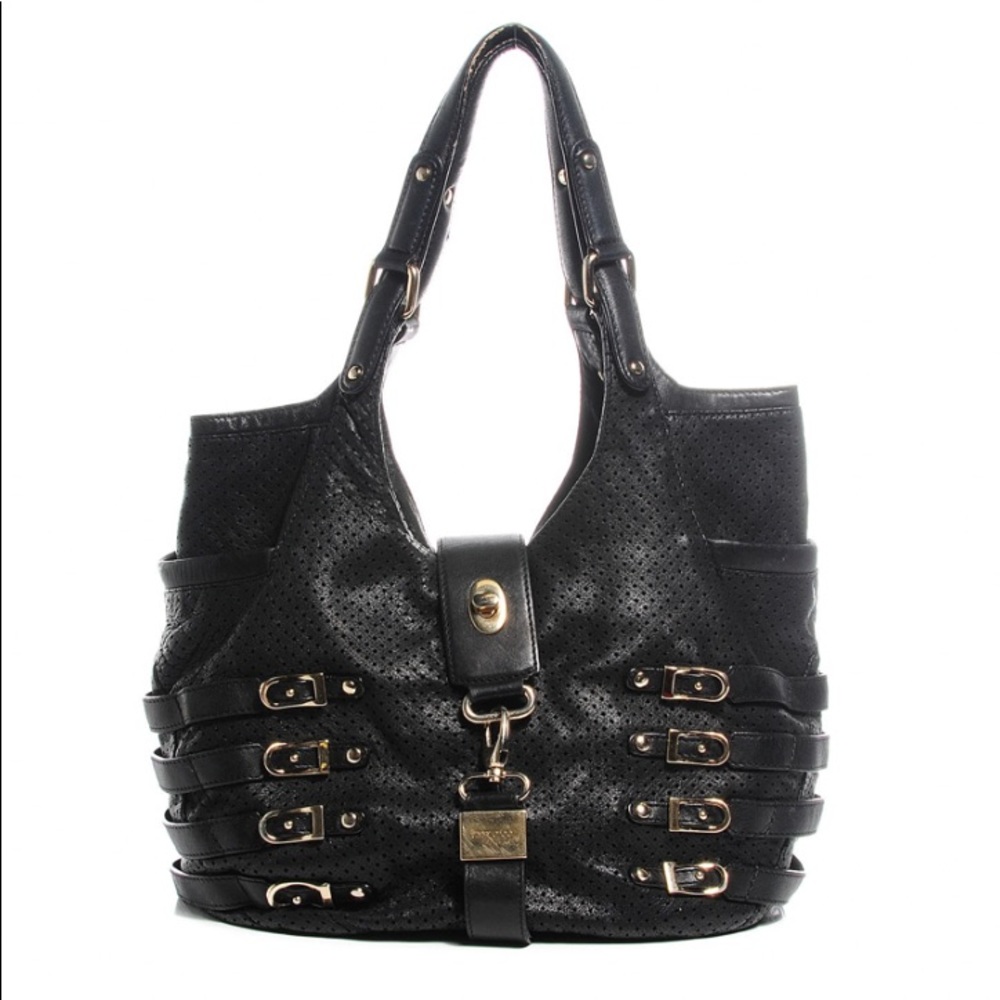 Jimmy Choo black perforated leather Bardia bag
